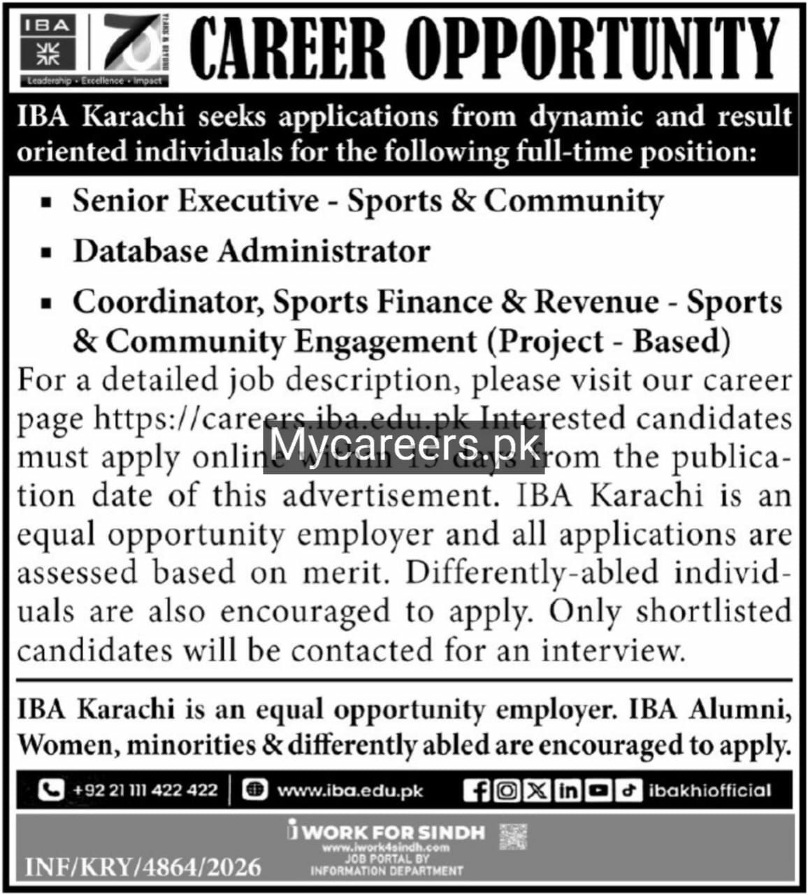 IBA Karachi (Institute of Business Administration Karachi) Jobs 2026 Jobs 2026 — original newspaper advertisement