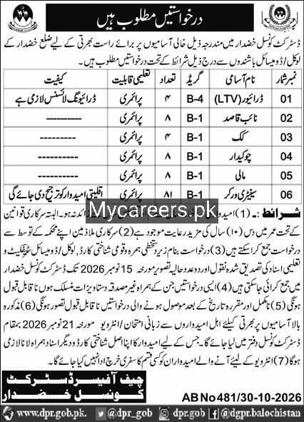 District Council Khuzdar Jobs 2026 Jobs 2026 — original newspaper advertisement