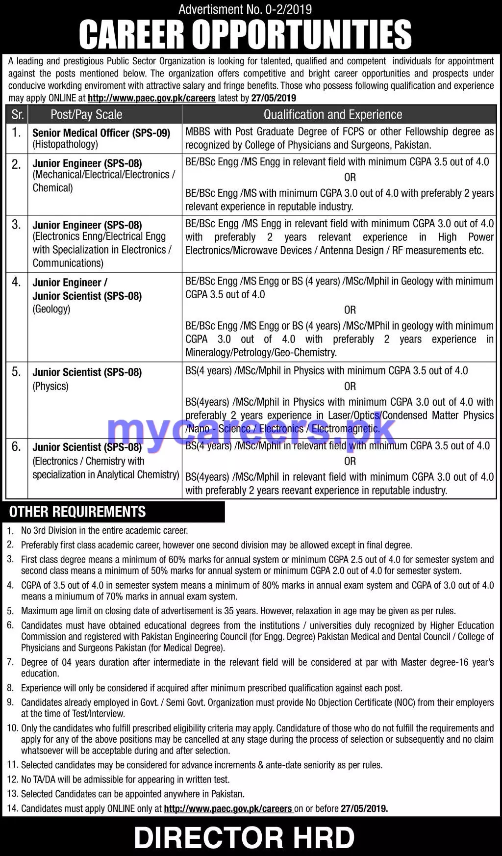 Jobs in Pakistan Atomic Energy Commission Islamabad Jobs 2019 — original advertisement