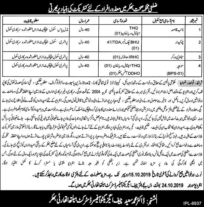 Jobs District Health Authority Bhakkar – Health Department Punjab Jobs 2019 — original advertisement