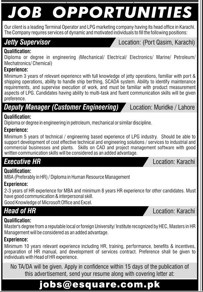 Jobs in Private Company Karachi Lahore Jobs 2019 — original advertisement