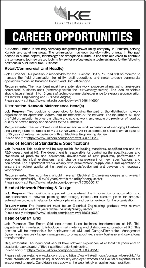 Jobs in K-Electric Karachi Jobs 2019 — original advertisement