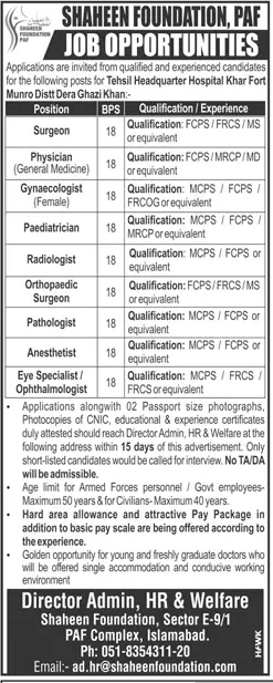 Jobs Shaheen Foundation PAF at Punjab Jobs 2019 — original advertisement