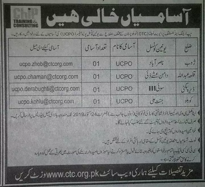 Jobs Chip Taining & Consulting Pvt Ltd Balochsitan – Chip Training Consulting Pvt Ltd Jobs 2019 — original advertisement