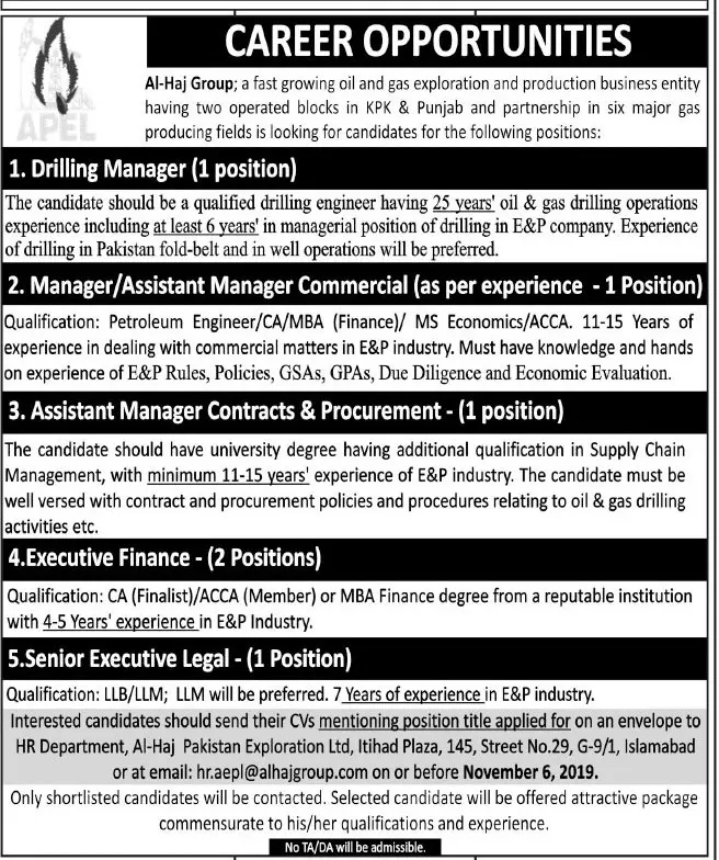 Jobs Al-Haj Group Islamabad Jobs 2019 — original advertisement