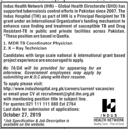 Jobs Indus Health Network Balochsitan – Indus Health Network Karachi Jobs 2019 — original advertisement