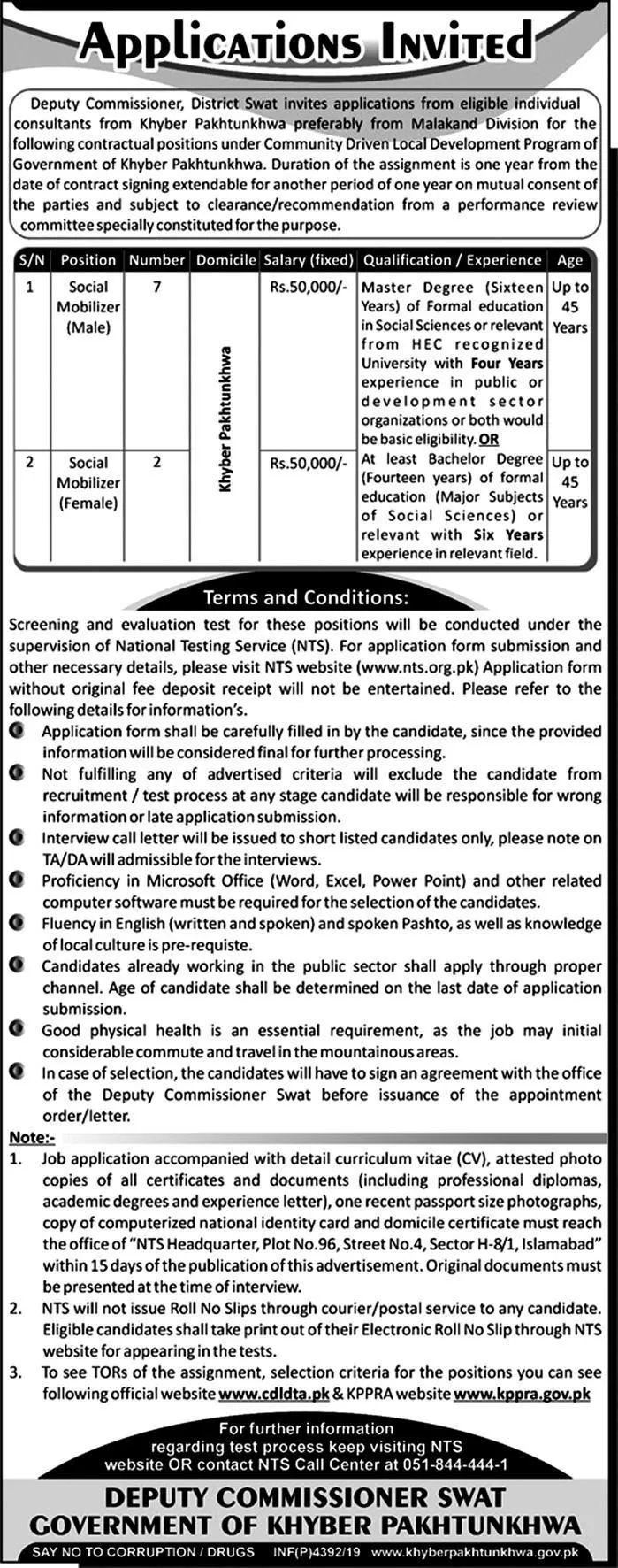 Jobs Community Driven Local Development Program Swat – Deputy Commissioner Swat Jobs 2019 — original advertisement