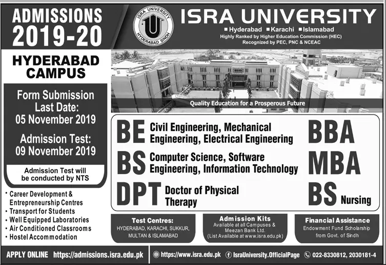 Admissions Isra University Hyderabad Campus – Isra University Karachi Admissions 2019 — original advertisement