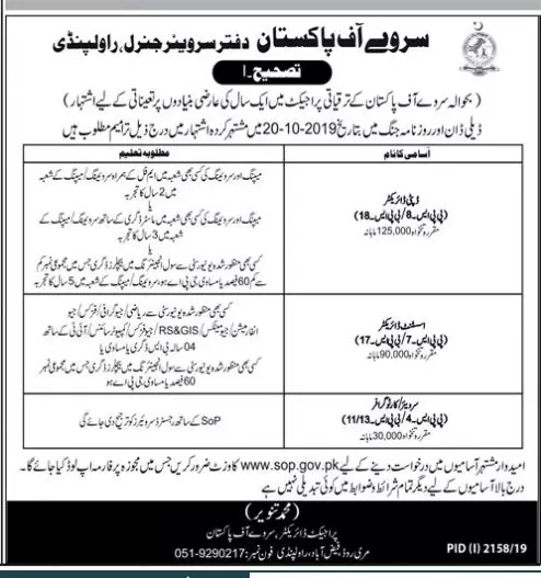 Corrigendum Jobs Survey of Pakistan Jobs 2019 — original advertisement