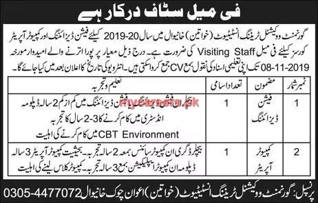 Jobs Government Vocational Training Institute Khaniwal Jobs 2019 — original advertisement
