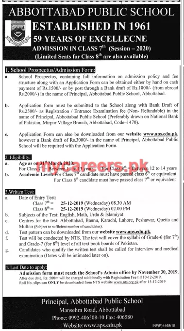 Admissions  Abbottabad Public School & College Abbottabad Admissions 2019 — original advertisement