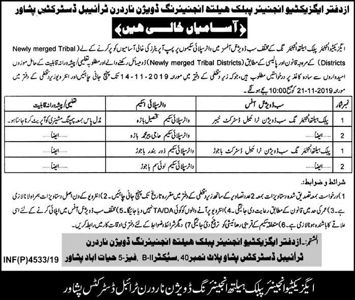Jobs Public Health Engineering Department Kpk Jobs 2019 — original advertisement
