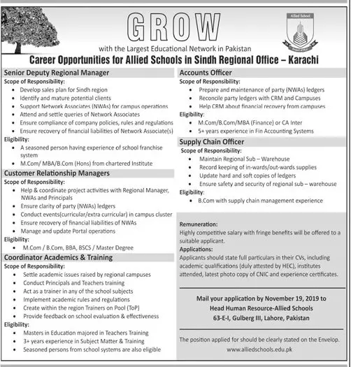 Jobs Allied School System Pakistan at Karachi Jobs 2019 — original advertisement