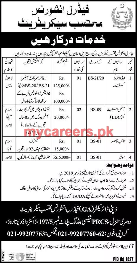 Jobs Federal Insurance Ombudsman Pakistan Jobs 2019 — original advertisement
