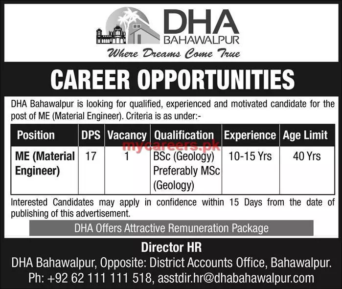 Jobs DHA Bahawalpur – Defence Housing Authority Jobs 2019 — original advertisement