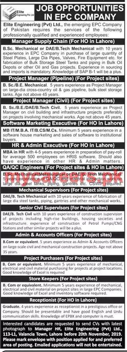 Jobs Elite Engineering Lahore Jobs 2019 — original advertisement