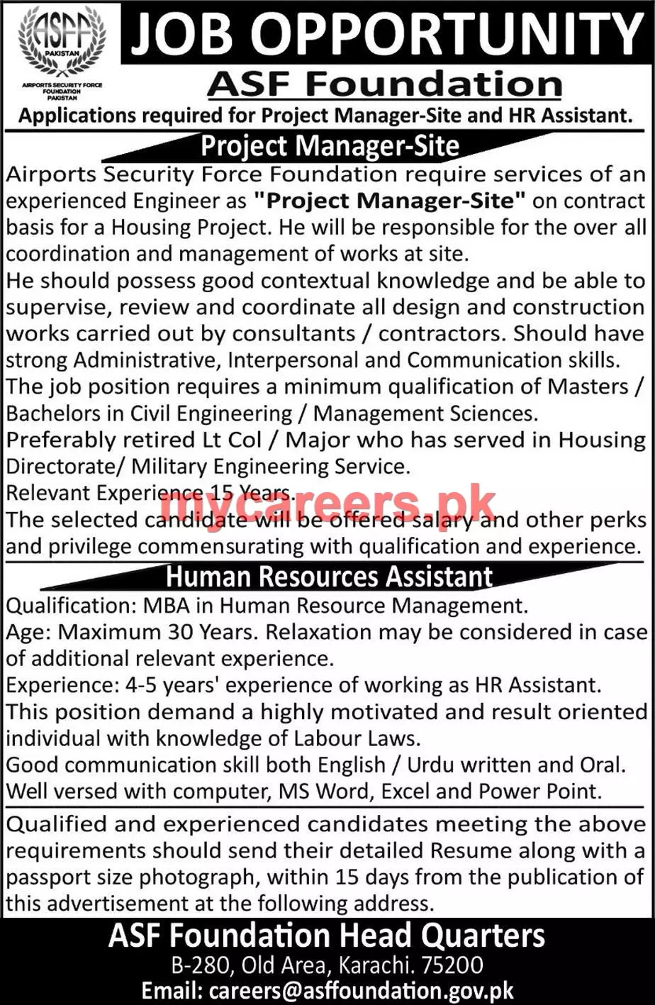 Jobs ASF Foundation Head Quarter Karachi – Airport Security Force Jobs 2019 — original advertisement