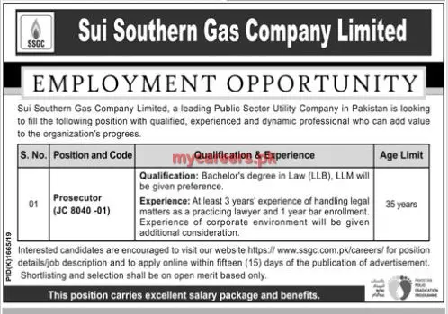 Jobs Sui Southern Gas Company Limited Jobs 2019 — original advertisement