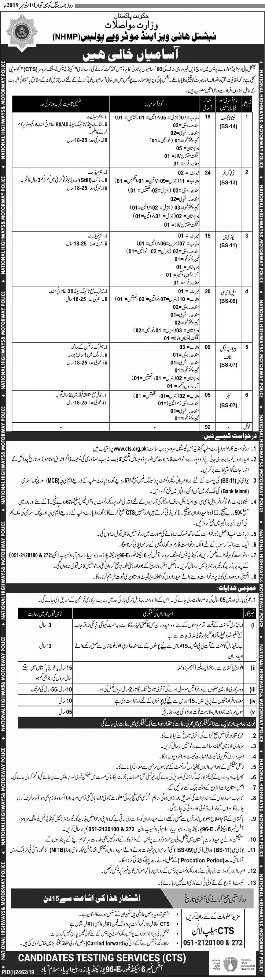 Jobs National Highway & Motorway Police Islamabad Jobs 2019 — original advertisement