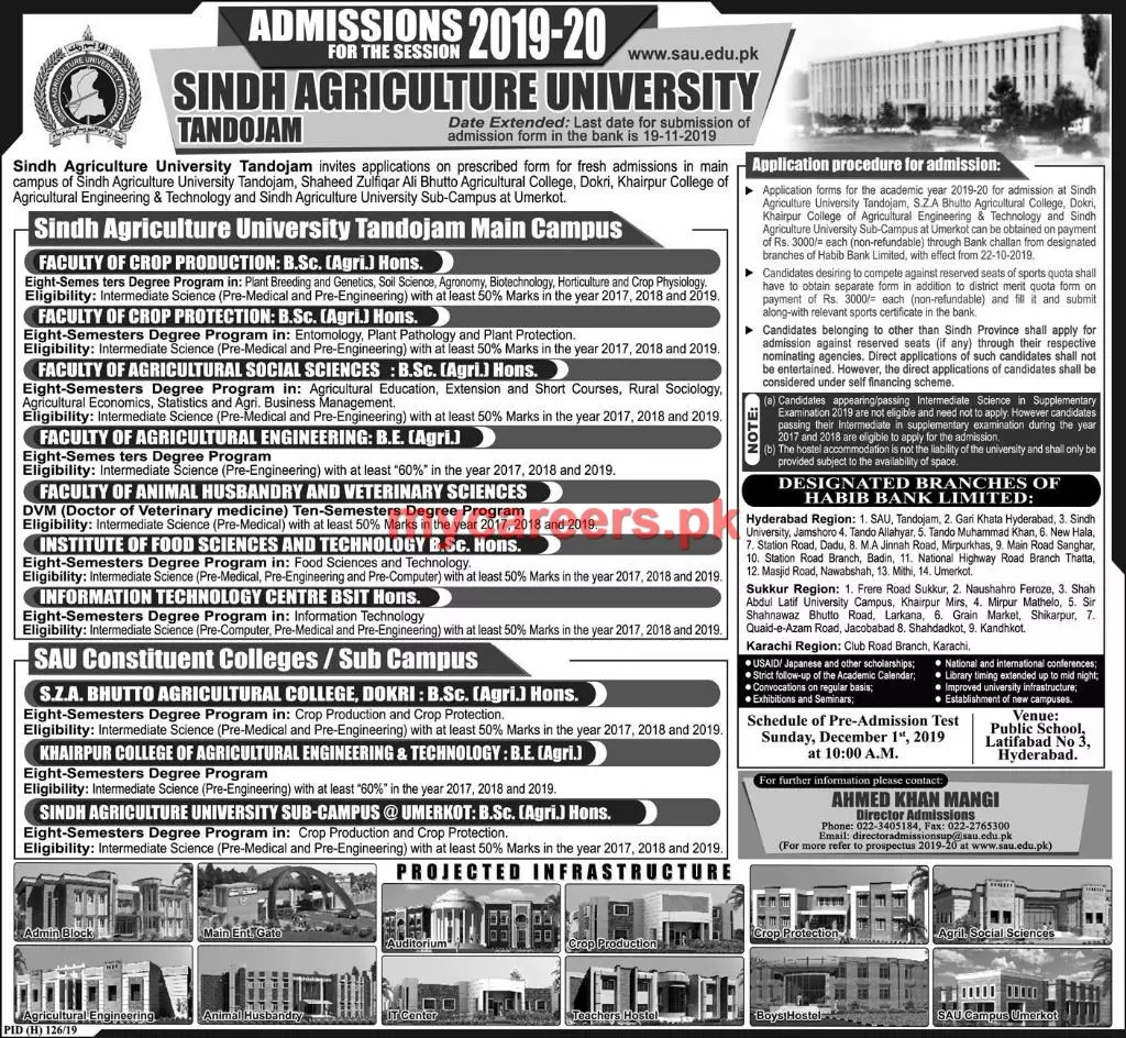 Admissions 2019-20 Agriculture University Tandojam Sindh – Sindh Agriculture University Tandojam Admissions 2019 — original advertisement