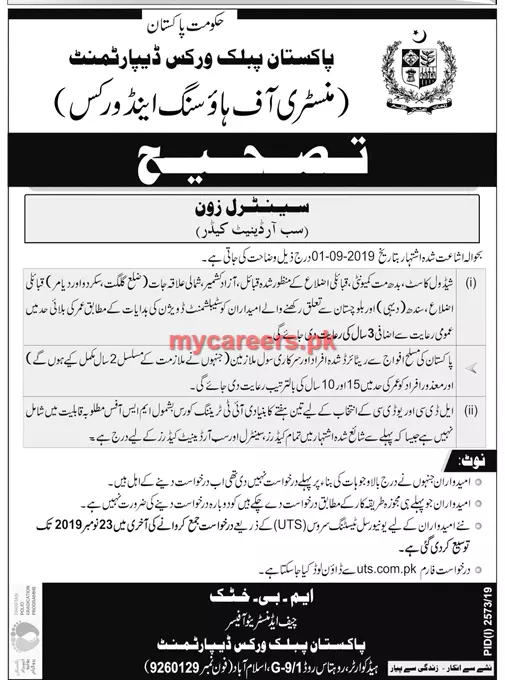 Jobs In Ministry of Housing & Works Islamabad – Ministry of Housing and Works Jobs 2019 — original advertisement