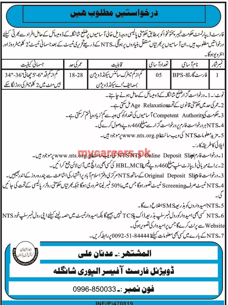 Jobs Forest Department Shangla Kpk – Forestry, Environment & WildLife Department KPK Jobs 2019 — original advertisement