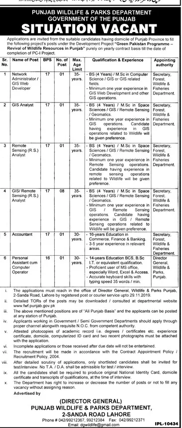 Jobs Forest, Wildlife & Fishries Department Punjab – Forest Wildlife & Fishries Department Punjab Jobs 2019 — original advertisement