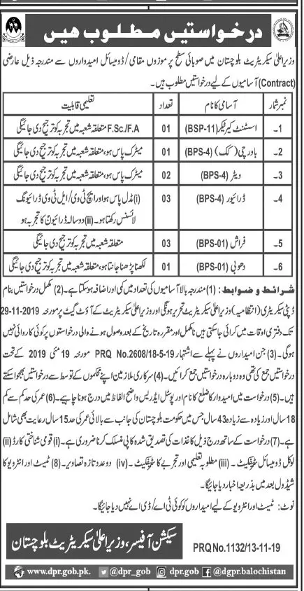 Jobs Chief Minister Secretariat Quetta Balochsitan – Chief Minister Balochsitan Projects and Units Jobs 2019 — original advertisement