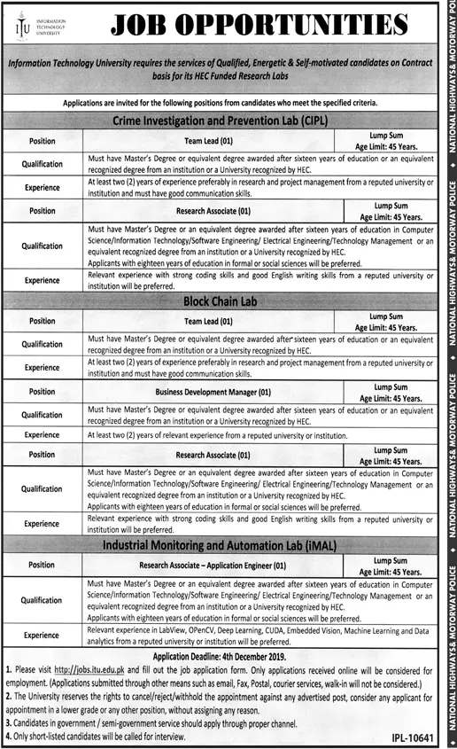 Jobs Information Technology University Lahore – Information Technology University of the Punjab Lahore Jobs 2019 — original advertisement