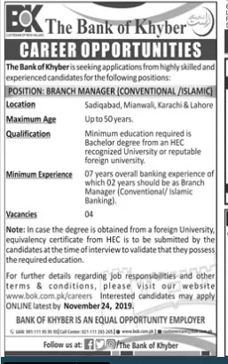 Jobs Bank of Khyber Jobs 2019 — original advertisement