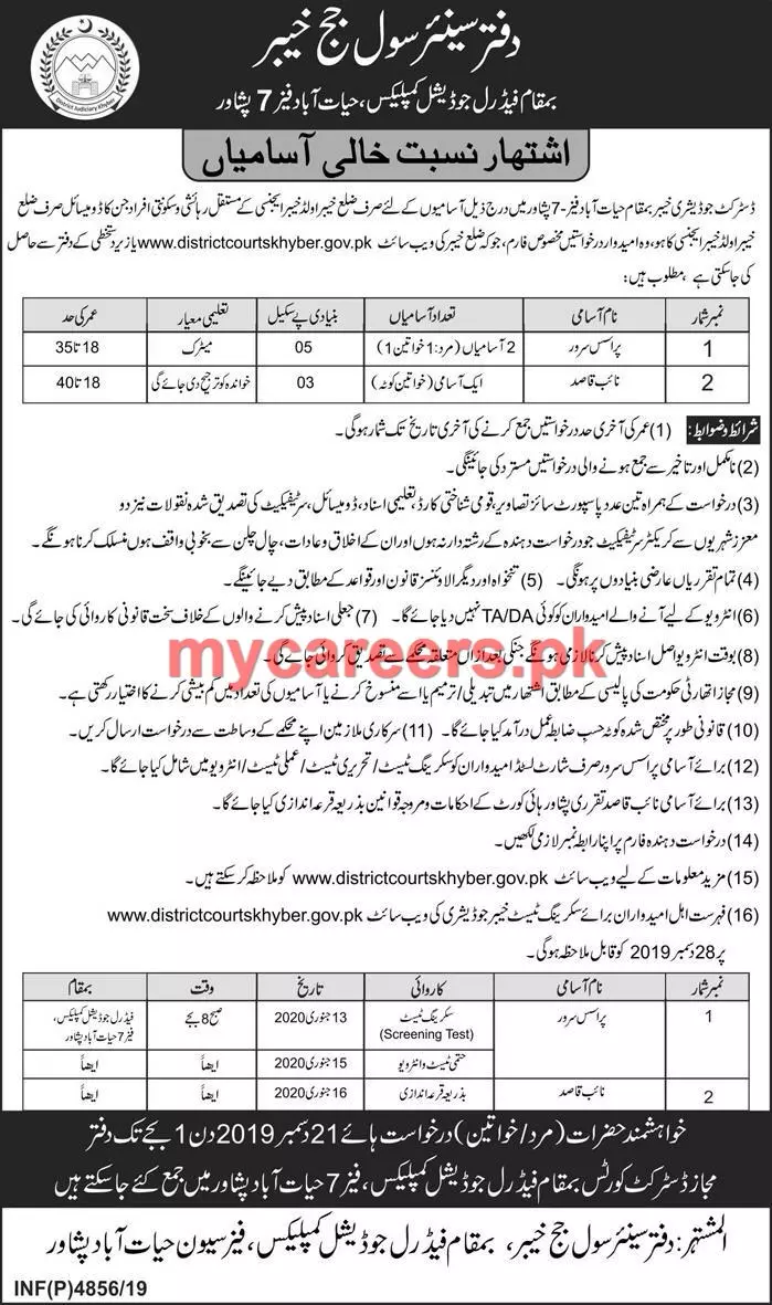 Jobs Senior Civil Judge Khyber Peshawar Jobs 2019 — original advertisement