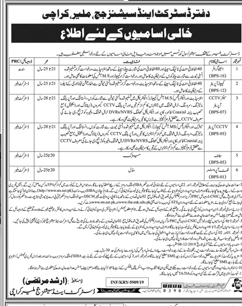 Jobs District & Session Judge Malir Karachi Jobs 2019 — original advertisement