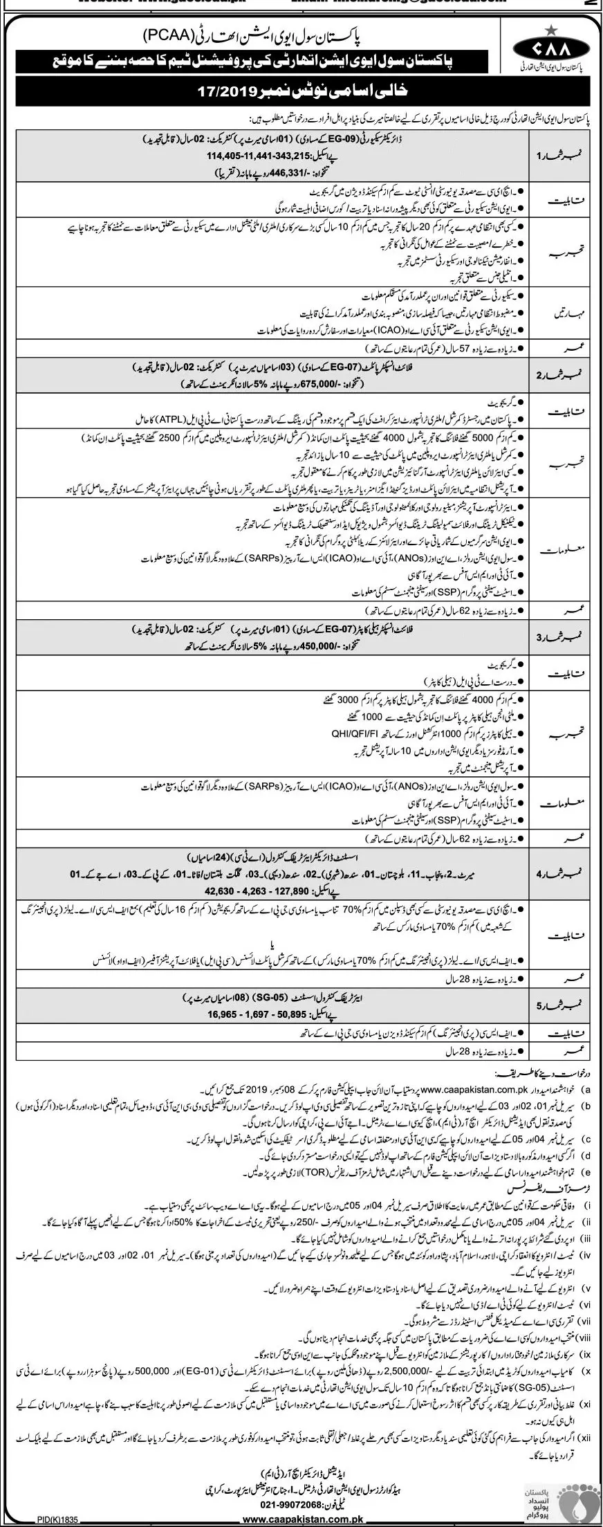 Jobs Pakistan Civil Aviation Authorit – Pakistan Civil Aviation Authority (CAA) Jobs 2019 — original advertisement