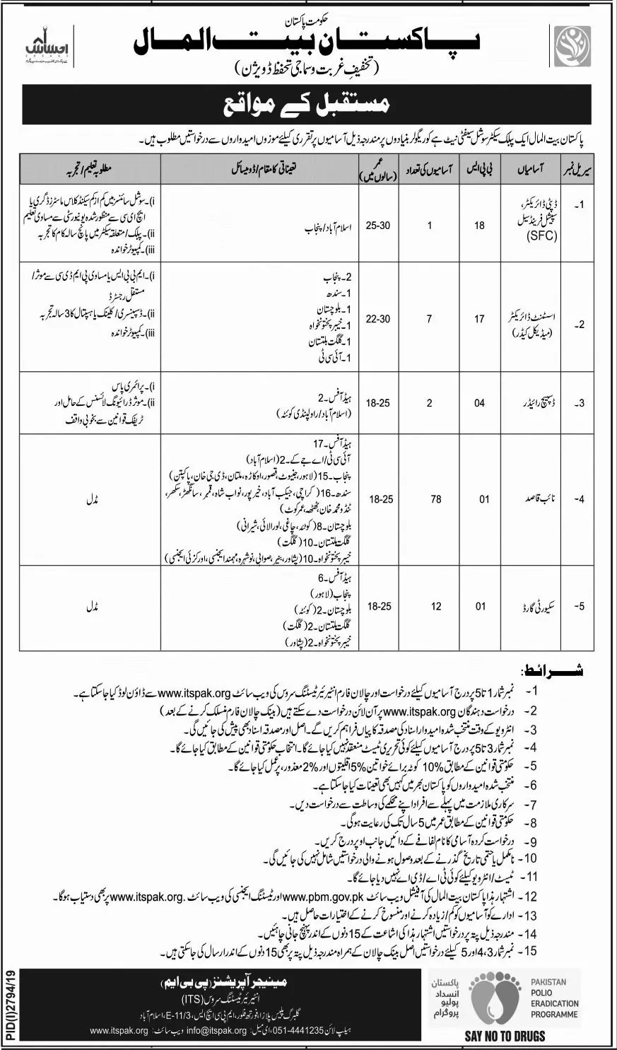 Jobs Pakistan Bait-ul-Mal All Provinces Jobs 2019 — original advertisement