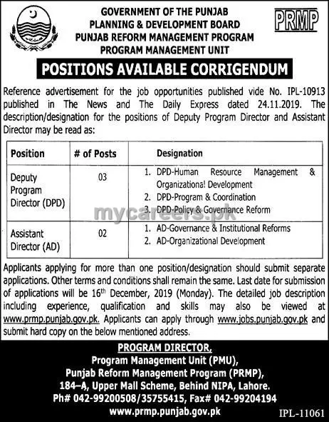 Jobs Planning & Development Department Punjab – Planning & Development Board Punjab Jobs 2019 — original advertisement