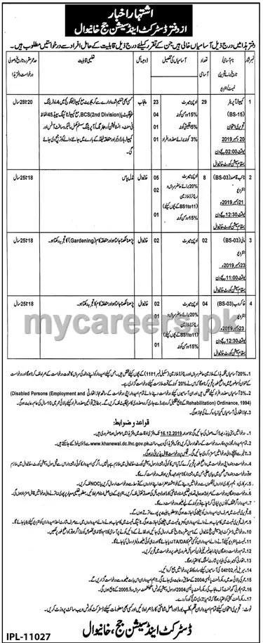Jobs District & Session Judge Khaniwal Punjab Jobs 2019 — original advertisement