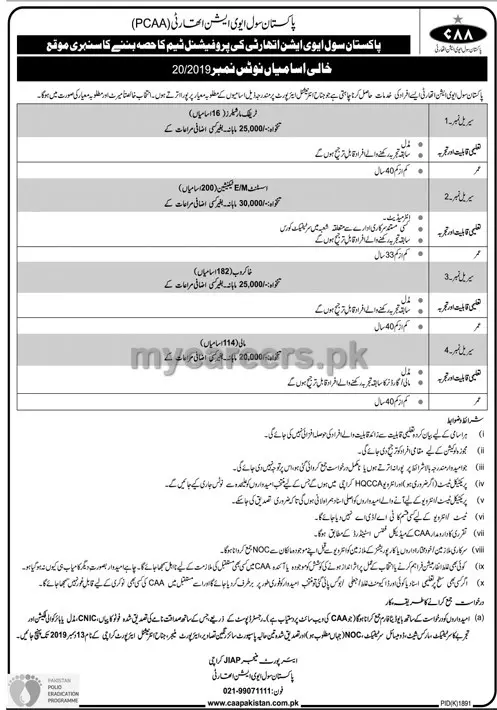 Jobs In  Pakistan Civil Aviation Authority(CAA) – Pakistan Civil Aviation Authority (CAA) Jobs 2019 — original advertisement