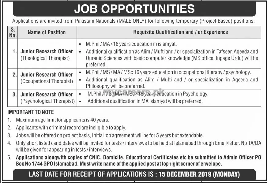 Jobs Public Sector Organization Islamabad Jobs 2019 — original advertisement