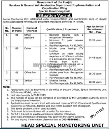 Jobs Services General Administration Department Punjab Jobs 2019 — original advertisement