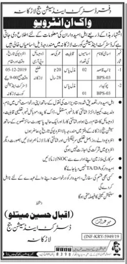 Interview Schedule 	District & Session Judge Larkana Jobs 2019 — original advertisement