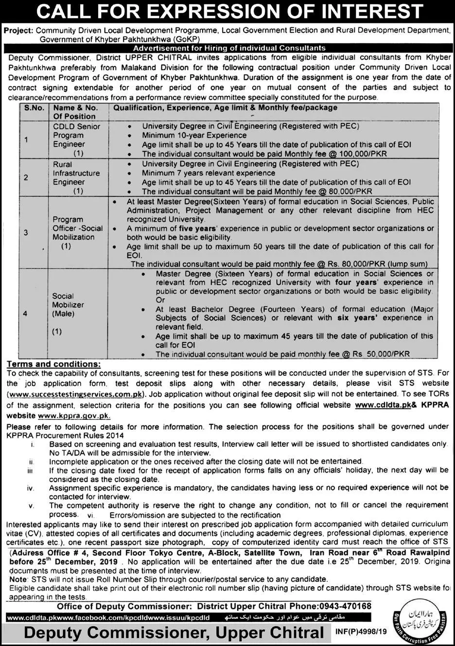 Jobs Deputy Commissioner Upper Chitral Kpk Jobs 2019 — original advertisement
