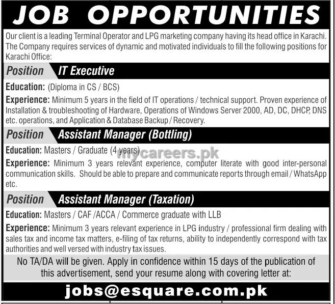 Jobs LPG Marketing Company Karachi – Private Company Jobs 2019 — original advertisement