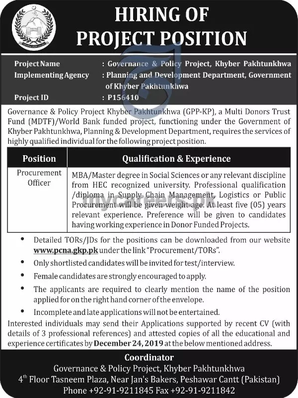 Project Jobs Planning & Development Department KPK (Two Ads) Jobs 2019 — original advertisement