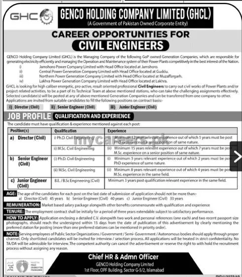 Jobs In Genco Holding Company Limited (GHCL) Jobs 2019 — original advertisement
