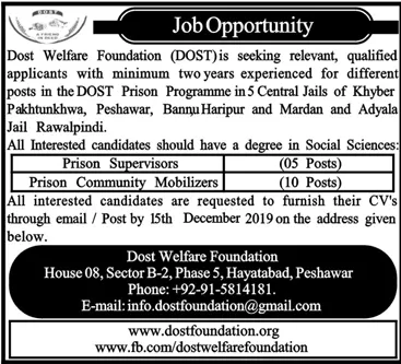Jobs Dost Welfare Organization Peshawar – Private Sector Organization Jobs 2019 — original advertisement