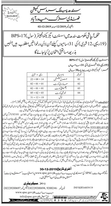Jobs Sindh Public Service Commission Sindh  Ad No: 12/2019 – Sindh Public Service Commission at Karachi Jobs 2019 — original advertisement