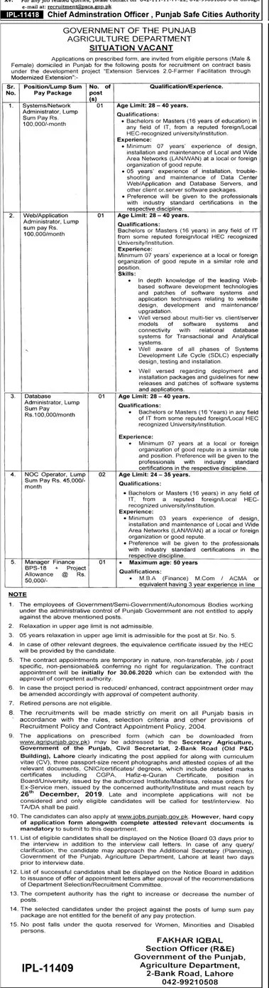 Jobs Agriculture Department Punjab Jobs 2019 — original advertisement