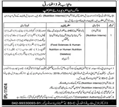 Internship Punjab Food Authority Jobs 2019 — original advertisement
