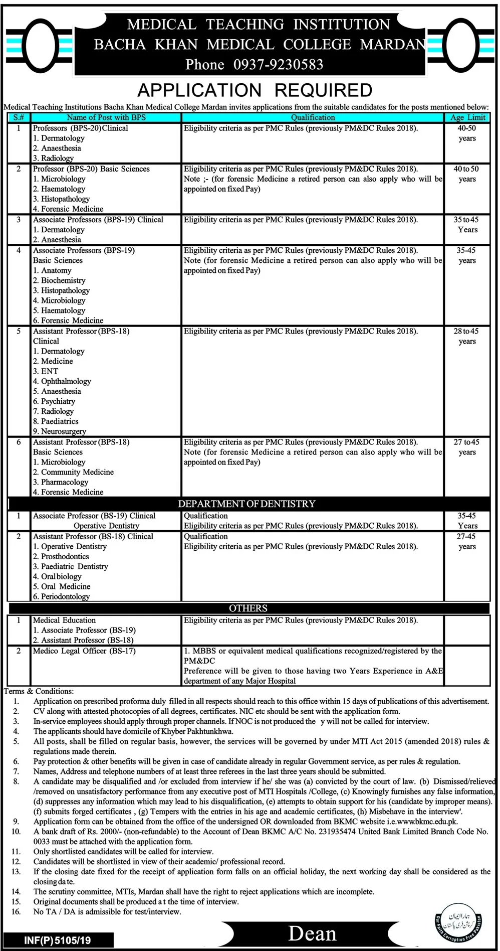 Jobs Bacha Khan Medical College Mardan Jobs 2019 — original advertisement