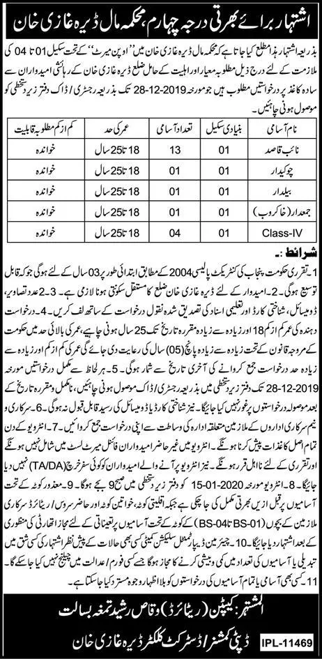Jobs Revenue Department Dera Ghazi Khan Punjab – Revenue Department Punjab Jobs 2019 — original advertisement